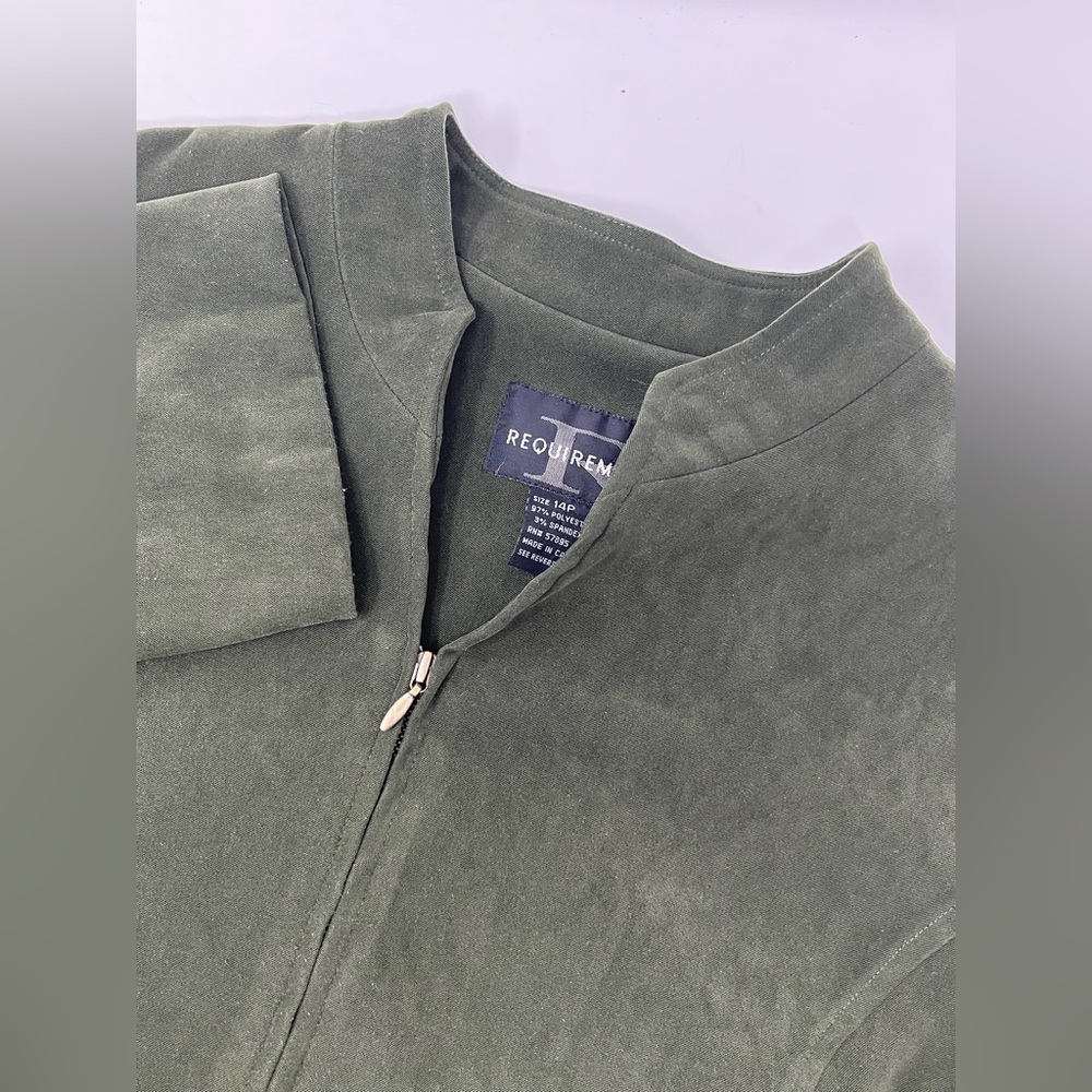 Requirements Women Green Lined Zip Up Blazer Jacket Size 14P Polyester Used GHN6